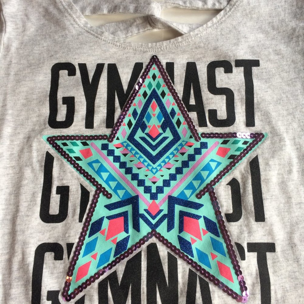 Justice Gymnast Shirt Shorts Gymnastics Outfit 10 Girls Blue Grey Star - Picture 3 of 7
